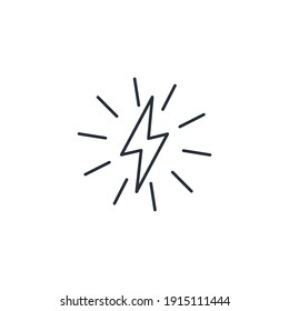 Lightning in the rays. Active energy. Vector linear icon isolated on white background.