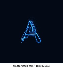 Lightning Realistic letter A, bright gloving logo, electric energy glow style symbol, blue tesla plasma type sign. Thunderbolt vector illustration, typography design