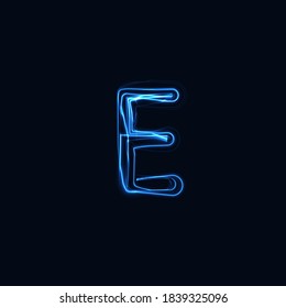 Lightning Realistic letter E, bright gloving logo, electric energy glow style symbol, blue tesla plasma type sign. Thunderbolt vector illustration, typography design