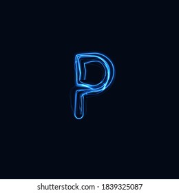 Lightning Realistic letter P, bright gloving logo, electric energy glow style symbol, blue tesla plasma type sign. Thunderbolt vector illustration, typography design