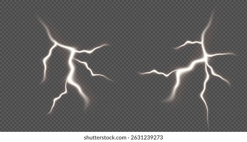 Lightning. Realistic thunderstorm lightning. Bright light effects. Set of lightning bolts and bright light effects. Vector illustration.PNG
