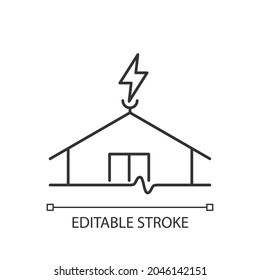 Lightning Rod Linear Icon. Protecting Buildings From Lightning Strike Damage. Prevent Fire Risk. Thin Line Customizable Illustration. Contour Symbol. Vector Isolated Outline Drawing. Editable Stroke