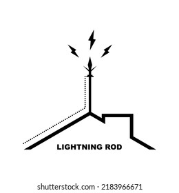 Lightning rod on top roof of building house with thunder flat vector black icon design.