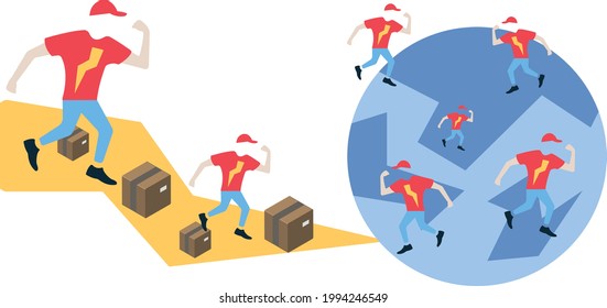 concepto de entrega de paquetes de rastrillado y en funcionamiento en todo el mundo