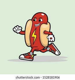 Lightning Running Sausage cartoon mascot 