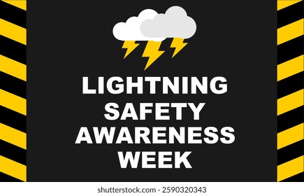 Lightning safety awareness week background template in black colour. Cloud thunder safety campaign for nature disaster vector illustration EPS10