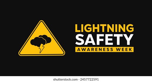 In: Lightning Safety Awareness Week. Blitz und Wolke. Ideal für Karten, Banner, Poster, Social Media und mehr. Schwarzer Hintergrund.