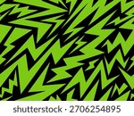 Lightning seamless pattern. Energy green bolt thunder electric background. Abstract vector zigzag arrow and thunderbolt shapes speed texture. Vintage wallpaper, decorative banner, power storm concept.