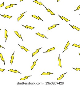 Lightning seamless pattern on white background. Paper print design. Abstract retro vector illustration. Trendy textile, fabric, wrapping. Modern space decoration.
