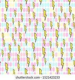Lightning seamless pattern on white background. Paper print design. Abstract retro vector illustration. Trendy textile, fabric, wrapping. Modern space decoration.