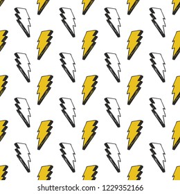 Lightning seamless pattern vector illustration. Hand drawn sketched doodle lightning symbols.