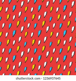 Lightning seamless pattern vector illustration. Hand drawn sketched doodle lightning symbols.