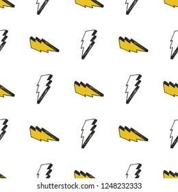 Lightning seamless pattern vector illustration. Hand drawn sketched doodle lightning symbols.