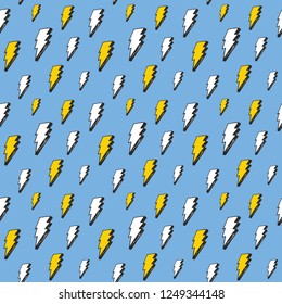Lightning seamless pattern vector illustration. Hand drawn sketched doodle lightning symbols.