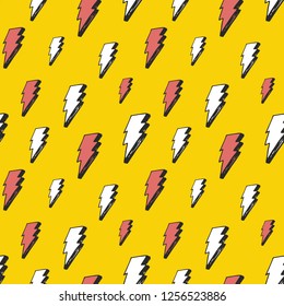 Lightning seamless pattern vector illustration. Hand drawn sketched doodle lightning symbols.