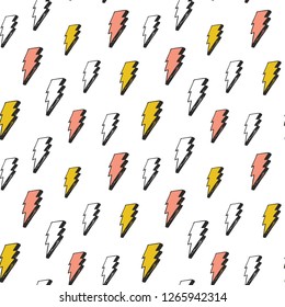 Lightning seamless pattern vector illustration. Hand drawn sketched doodle lightning symbols.