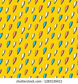 Lightning seamless pattern vector illustration. Hand drawn sketched doodle lightning symbols.