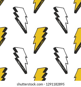 Lightning seamless pattern vector illustration. Hand drawn sketched doodle lightning symbols.
