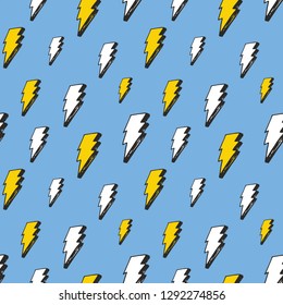 Lightning seamless pattern vector illustration. Hand drawn sketched doodle lightning symbols.