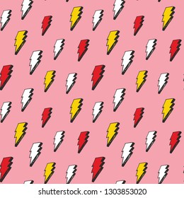 Lightning seamless pattern vector illustration. Hand drawn sketched doodle lightning symbols.