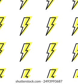 Lightning seamless vector background. Vector icon of stylish lightning on a white background. Set of vector lightning bolts. Vector illustration.