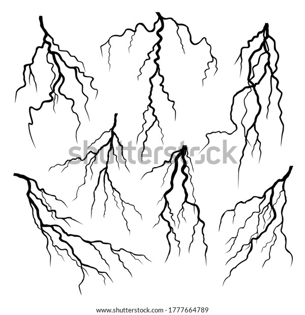 Lightning Set Black White Stock Vector (Royalty Free) 1777664789