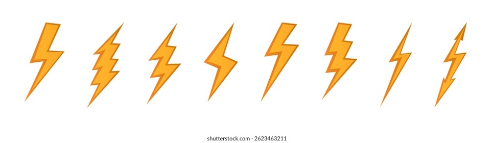 Lightning. Set Lightning bolt. Thunderbolt, lightning strike. flat style vector illustration. Vector