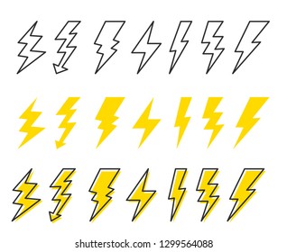 Lightning set. Cartoon style. Vector illustration.