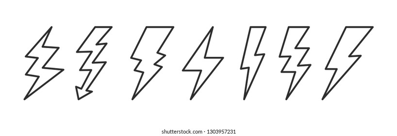 Lightning set. Cartoon style. Vector illustration.