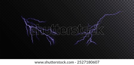 Lightning set, lightning electric discharge, bright light effect. Lightning energy discharge effect for web design and illustrations.