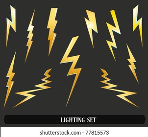 lightning set isolated on black. Vector illustration