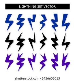 Lightning set vector. Electricity symbol. Bolt and rounded lightning icons. 