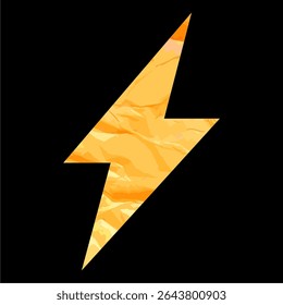 Lightning shape in wrinkle paper icon vector, combining energy with a textured, distressed look. Great for power, storm, warning, or edgy abstract designs.