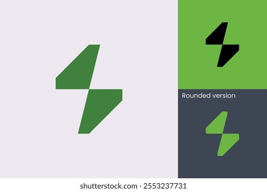 Lightning shaped logo design, green and black. Symbol of power, electricity, energy, resources, continuity and infinity. Sustainability trend.