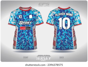 Lightning Shard blue white red pattern design, illustration, textile background for sports t-shirt, football jersey shirt mockup for football club. consistent front view