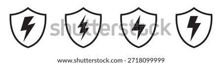 Lightning Shield Icons Set for Energy, Security, and Protection