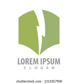 Lightning shield logo concept design. Symbol graphic template element 
