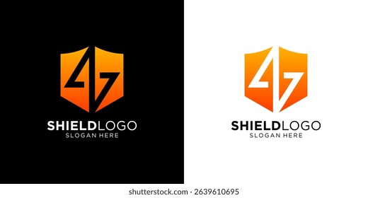 Lightning shield logos. Abstract thunder power and secure logo symbol.