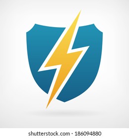 lightning and shield symbol protect vector logo template icon 