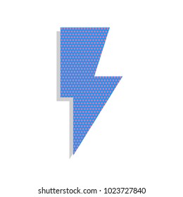 Lightning sign illustration. Vector. Neon blue icon with cyclamen polka dots pattern with light gray shadow on white background. Isolated.