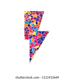 Lightning sign illustration. Vector. Stained glass icon on white background. Colorful polygons. Isolated.