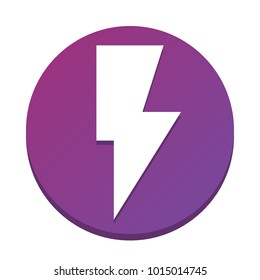 Lightning sign illustration. Vector. White icon with flat shadow on purpureus circle at white background. Isolated.