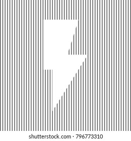 Lightning sign illustration. Vector. White icon on grayish striped background. Optical illusion.