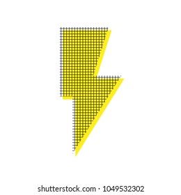 Lightning sign illustration. Vector. Yellow icon with square pattern duplicate at white background. Isolated.