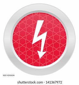 Lightning sign - Red button with metallic frame on white background