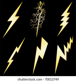 Lightning sign set isolated on black VECTOR