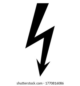 Lightning Sign, Symbol Of Electrical Tension, Danger, Black On White Background. Vector Illustration.