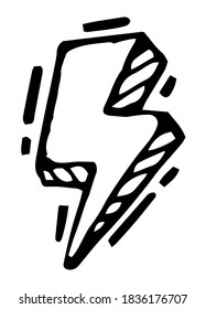 Lightning sign vector illustration. A sign of strength, speed, movement. Sign of electric spark. Risk of electric shock. Natural phenomenon symbol of destruction. Cartoon thunder sign black lines