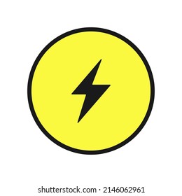 Lightning sign in a yellow circle. High voltage hazard symbol. Charging sign. Vector illustration isolated on white background.