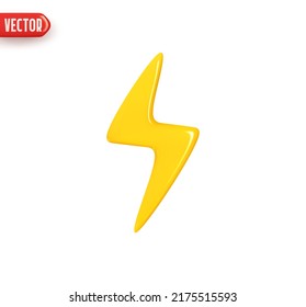 Lightning Sign Yellow Color. Realistic 3d design In plastic cartoon style. Icon isolated on white background. Vector illustration